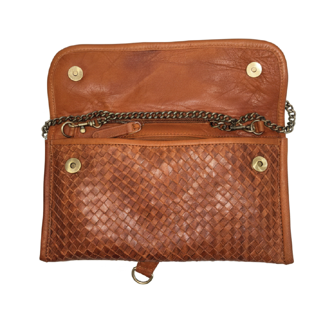 Woven Goat Leather Clutch with Chain Strap