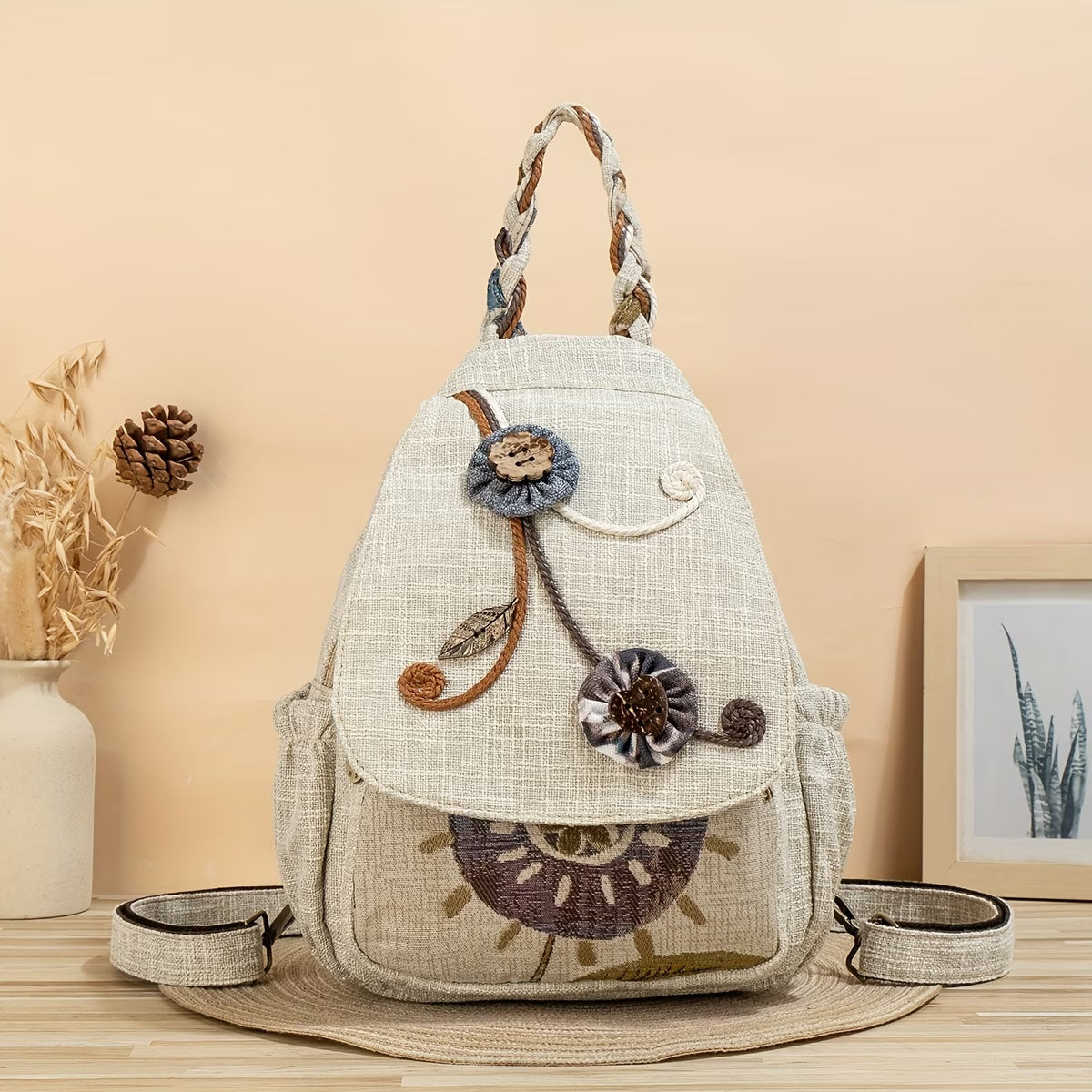 Ethnic Handwoven Floral Backpack – Creative Casual Fashion Backpack for Travel, Beach & Daily Use MH015