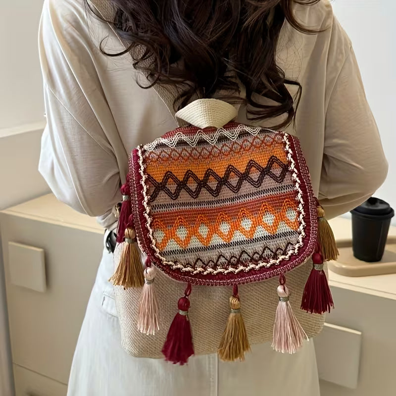 Women’s Casual Ethnic Style Backpack – Fringe Design, Large Capacity, Versatile Shoulder Bag MH009
