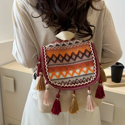 Women’s Casual Ethnic Style Backpack – Fringe Design, Large Capacity, Versatile Shoulder Bag MH009