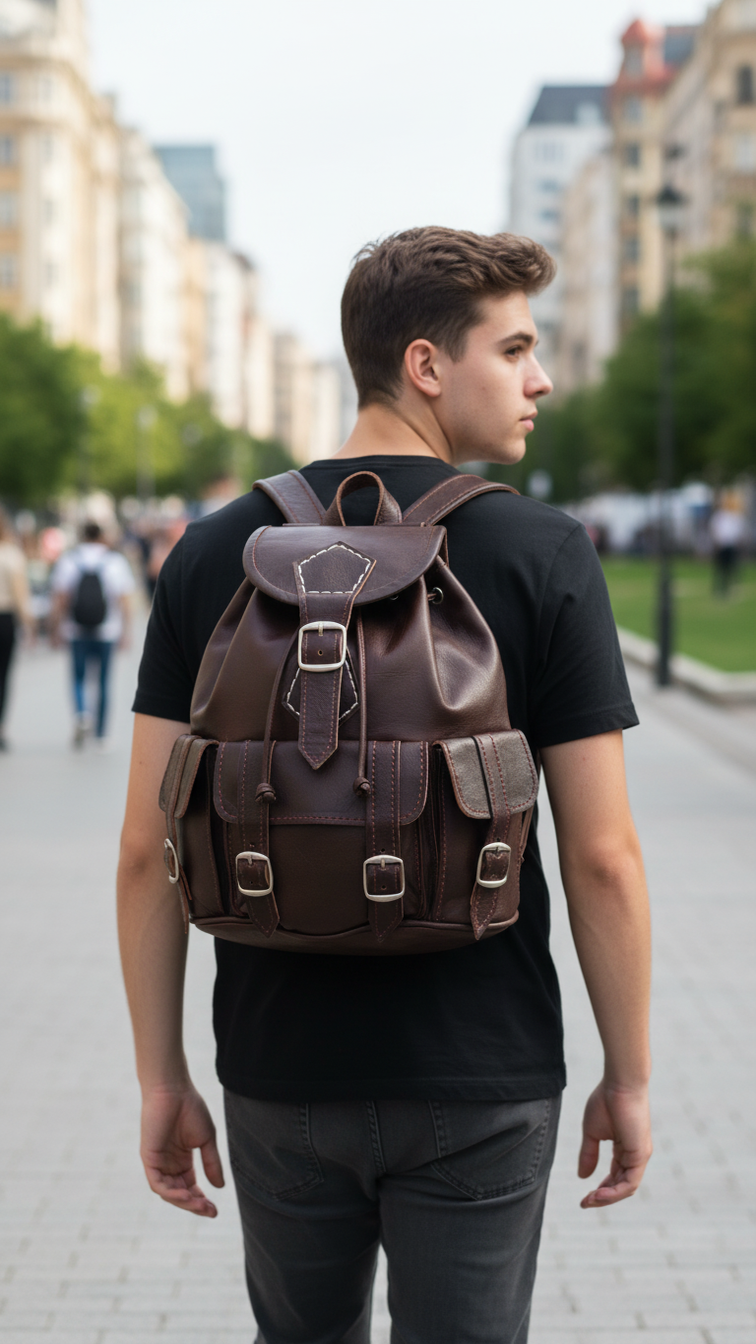 Durable Goat Leather Backpack with Multiple Pockets