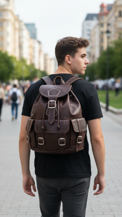 Durable Goat Leather Backpack with Multiple Pockets
