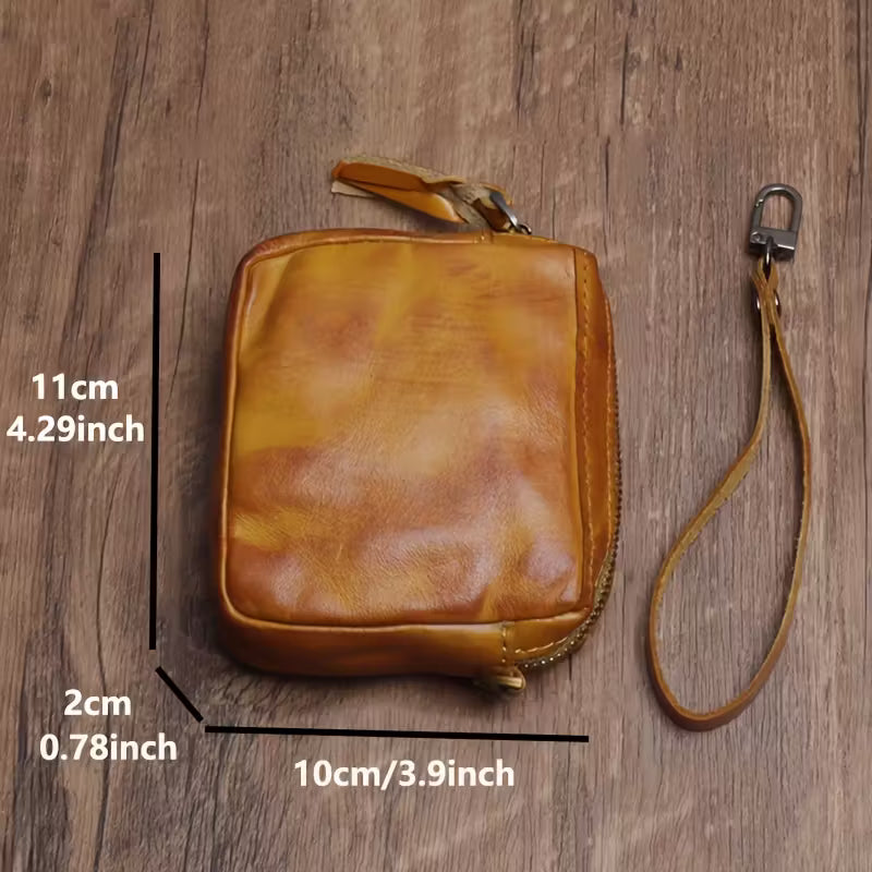 Handmade Vintage Wallet, Top-grain Leather Simple Car Key Bag, Zipper Card Bag, Dinner Ladies Change Clutch Bag Suitable for men and women. MH002