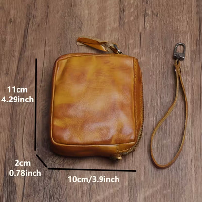 Handmade Vintage Wallet, Top-grain Leather Simple Car Key Bag, Zipper Card Bag, Dinner Ladies Change Clutch Bag Suitable for men and women. MH002