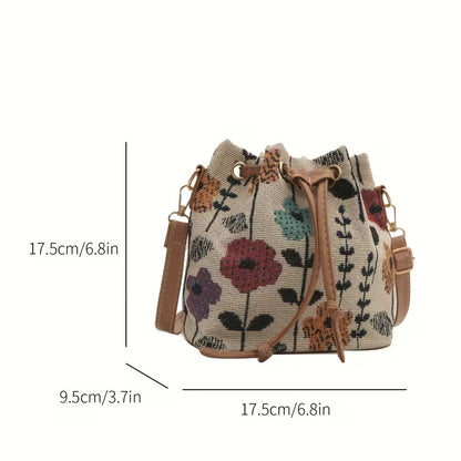 of Elegant Floral Design Fabric Material Mini Drawstring Crossbody Bag for Women Hiking Gear MH010
