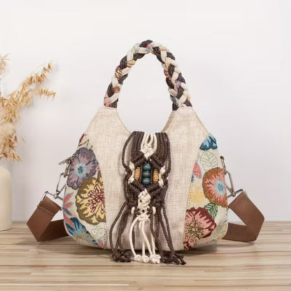 Ethnic Style Messenger Bag with Hand-Woven Adjustable Shoulder Strap MH008