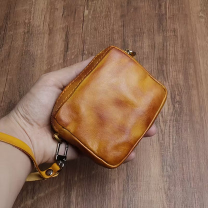 Handmade Vintage Wallet, Top-grain Leather Simple Car Key Bag, Zipper Card Bag, Dinner Ladies Change Clutch Bag Suitable for men and women. MH002