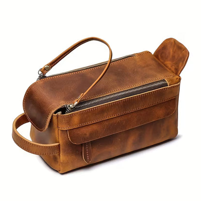 Vintage Genuine Leather Men’s Toiletry Bag – Large Capacity Crazy Horse Leather Travel Organizer MH001