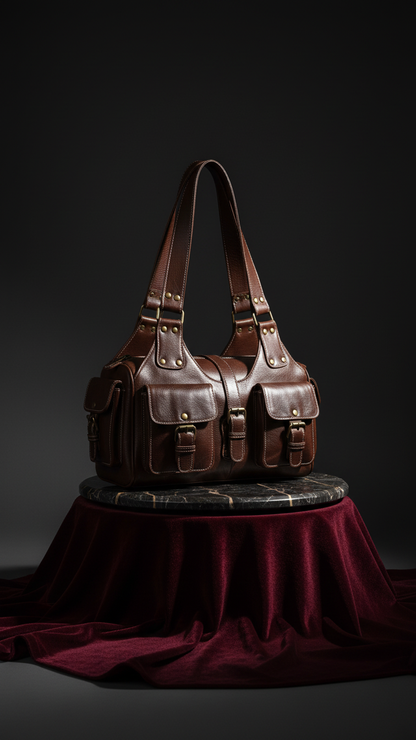 Handcrafted Genuine Leather Shoulder Bag with Multiple Pockets