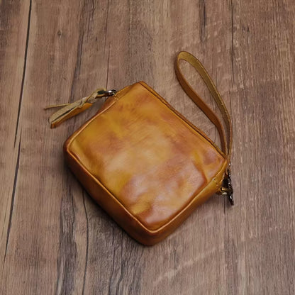 Handmade Vintage Wallet, Top-grain Leather Simple Car Key Bag, Zipper Card Bag, Dinner Ladies Change Clutch Bag Suitable for men and women. MH002