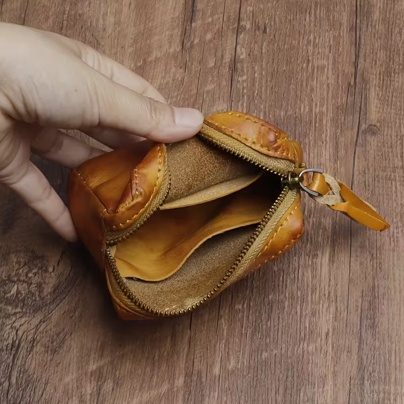 Handmade Vintage Wallet, Top-grain Leather Simple Car Key Bag, Zipper Card Bag, Dinner Ladies Change Clutch Bag Suitable for men and women. MH002