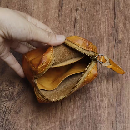 Handmade Vintage Wallet, Top-grain Leather Simple Car Key Bag, Zipper Card Bag, Dinner Ladies Change Clutch Bag Suitable for men and women. MH002