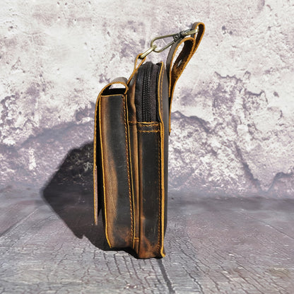 Men’s Genuine Leather Phone Waist Pouch – Hands-Free Belt-Worn Phone Holder, Casual Outdoor Leather Pouch, Compatible with Most Smartphones, Discreet Design MH014