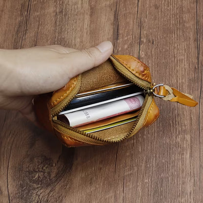 Handmade Vintage Wallet, Top-grain Leather Simple Car Key Bag, Zipper Card Bag, Dinner Ladies Change Clutch Bag Suitable for men and women. MH002