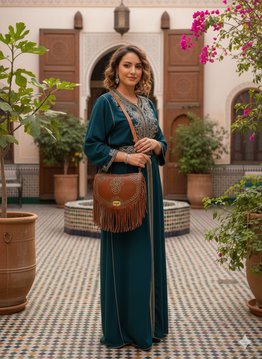 Bolso artesanal de cuero de cabra hecho a mano