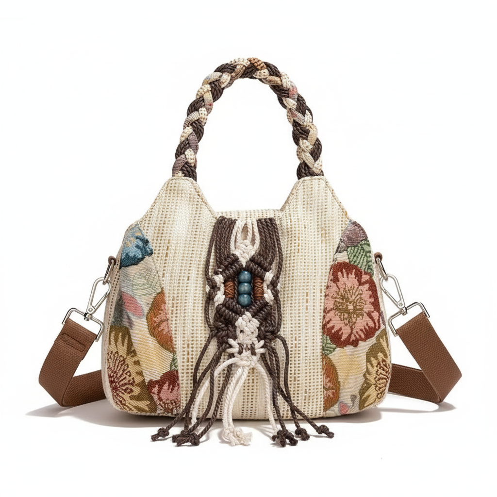 Ethnic Style Messenger Bag with Hand-Woven Adjustable Shoulder Strap MH008