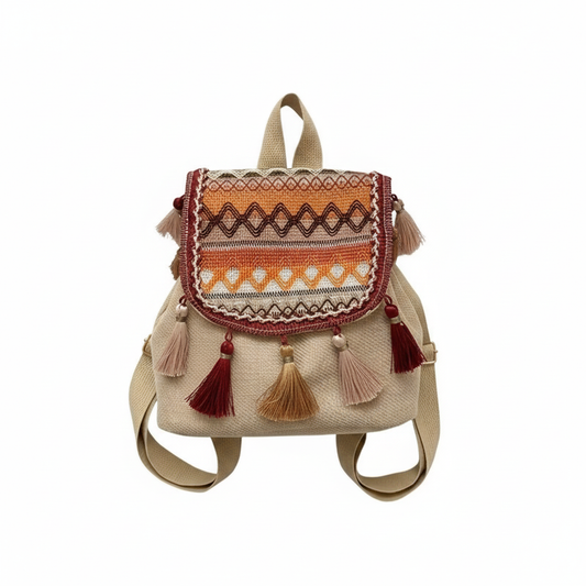 Women’s Casual Ethnic Style Backpack – Fringe Design, Large Capacity, Versatile Shoulder Bag MH009