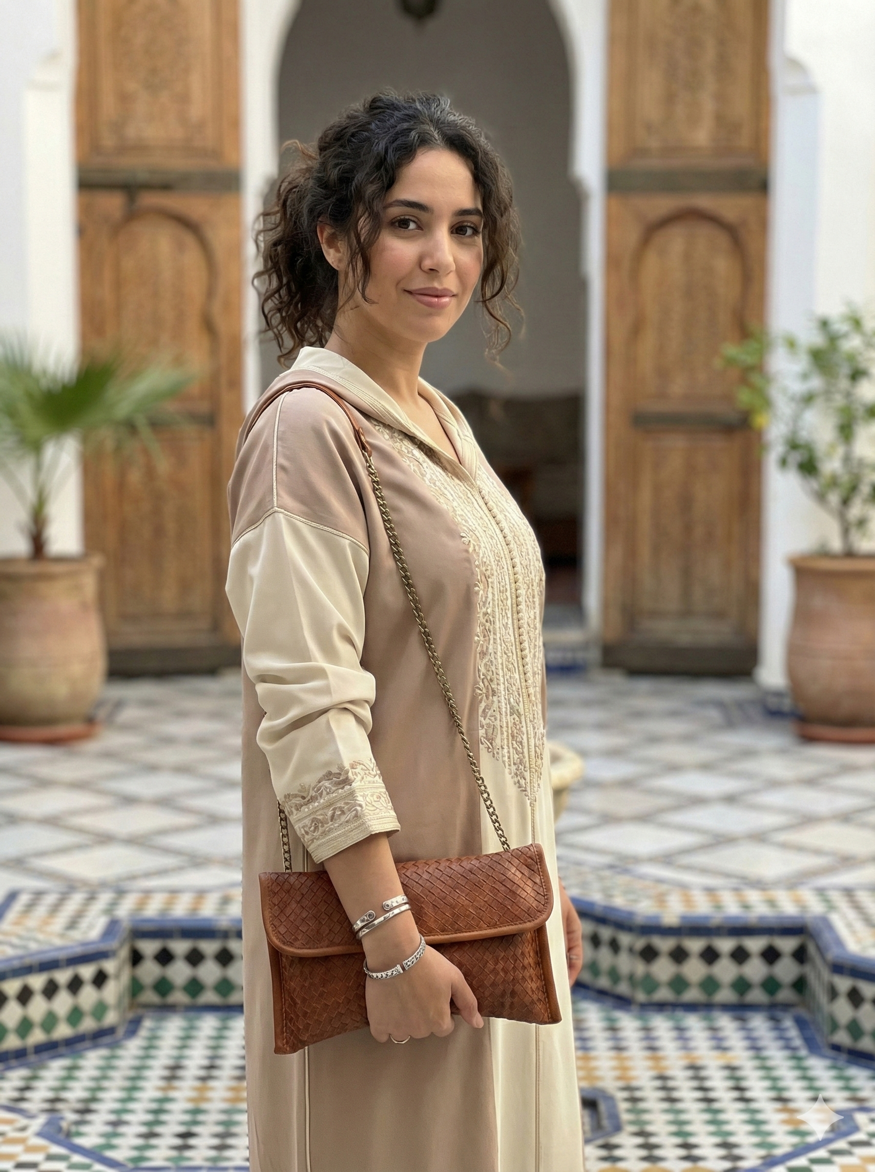 Cartera artesanal marroquí de cuero de cabra hecha a mano