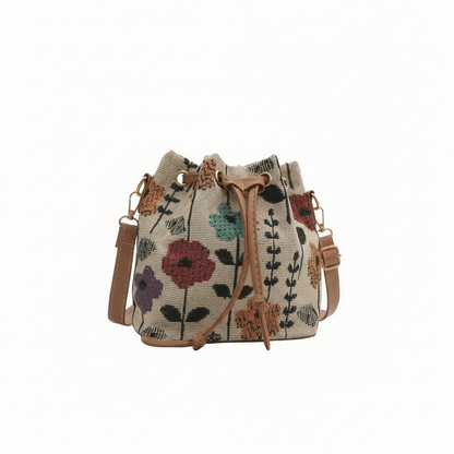 of Elegant Floral Design Fabric Material Mini Drawstring Crossbody Bag for Women Hiking Gear MH010
