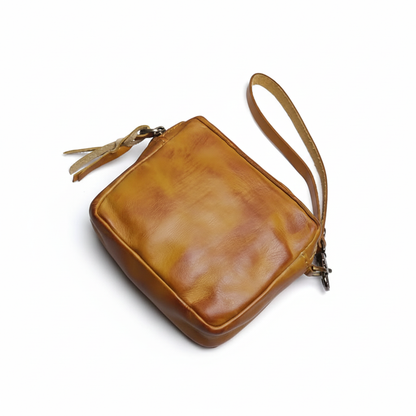 Handmade Vintage Wallet, Top-grain Leather Simple Car Key Bag, Zipper Card Bag, Dinner Ladies Change Clutch Bag Suitable for men and women. MH002