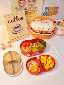 Kawaii Kids Bento Lunch Box, Cute Portable School Lunch Container with Compartments, Microwave Safe Food Storage Box
