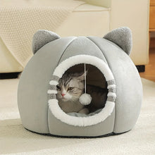 Cozy Cat Cave Bed, Cute Cartoon Pet Bed for Cats & Small Dogs, Soft Covered Sleeping House with Cushion