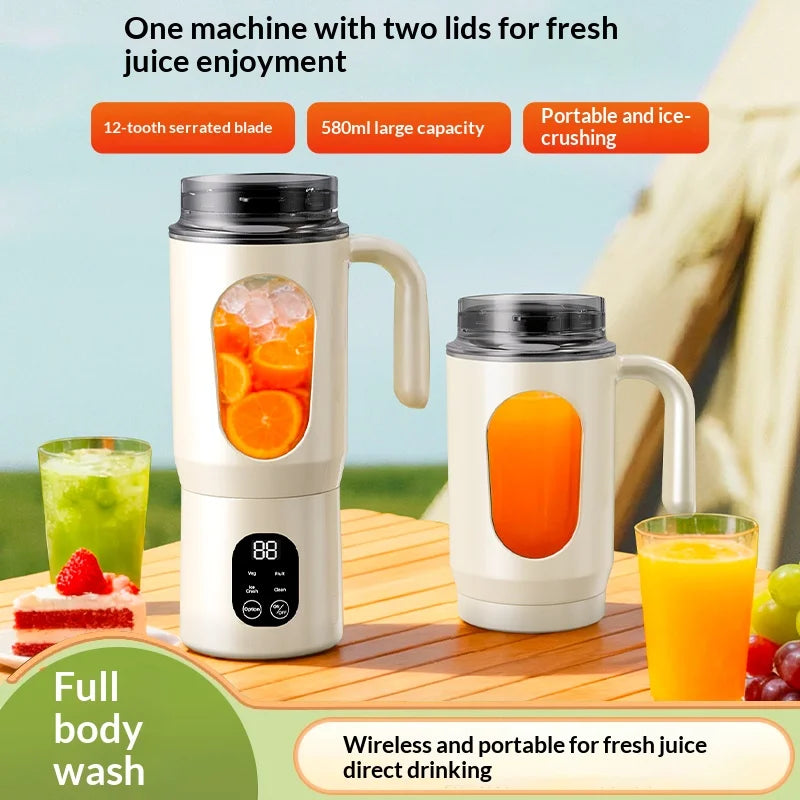 Portable USB Rechargeable Blender, Mini Juicer & Smoothie Maker with Dual-Lid Design, Travel Blender for Shakes & Fresh Juice