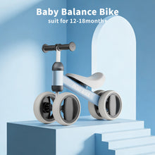Baby Balance Bike for 12–18 Months, 4-Wheel No-Pedal Toddler Bike with Adjustable Seat, First Ride-On Toy