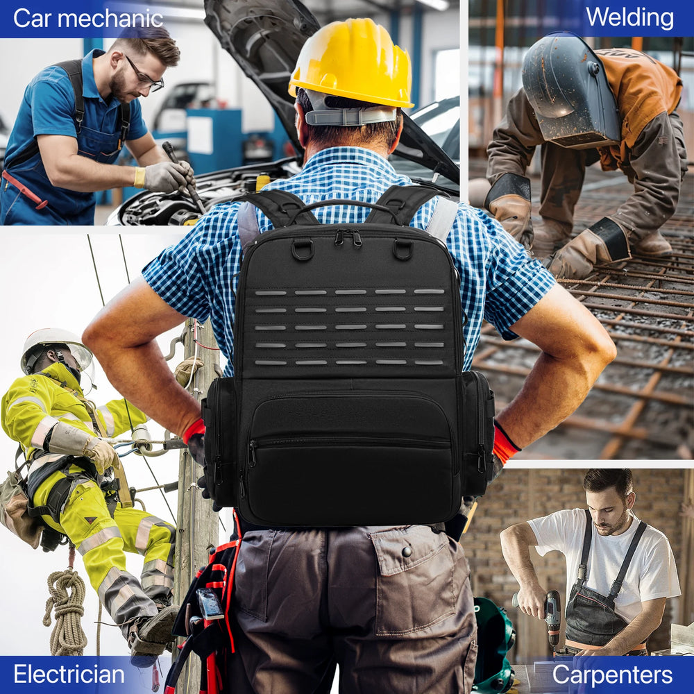 Heavy-Duty Tool Backpack, Large Tool Storage Bag with 3 Organizer Pouches, Multi-Pocket Work Backpack for Electricians & Plumbers