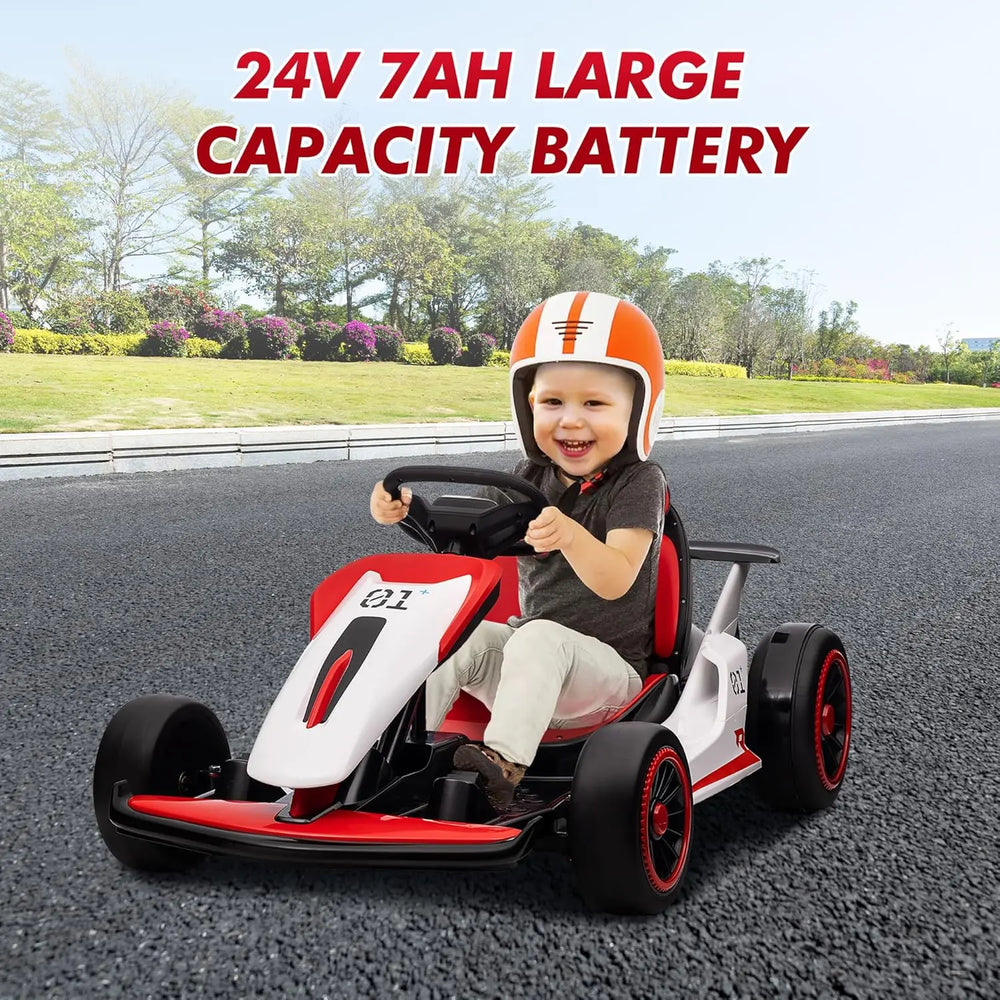 24V Electric Drift Go-Kart for Kids – 200W Ride-On Racing Car with Music & Horn