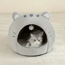 Cozy Cat Cave Bed, Cute Cartoon Pet Bed for Cats & Small Dogs, Soft Covered Sleeping House with Cushion