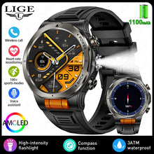 LIGE Military Smart Watch, 1000mAh Ultra-Long Battery, 1.43" AMOLED Display, 5ATM Waterproof, Bluetooth Calling, Sports Watch with Flashlight