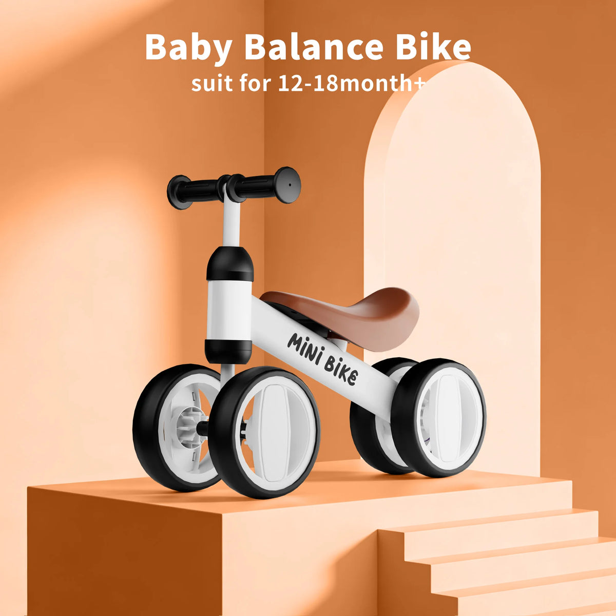 Baby Balance Bike for 12–18 Months, 4-Wheel No-Pedal Toddler Bike with Adjustable Seat, First Ride-On Toy