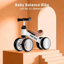 Baby Balance Bike for 12–18 Months, 4-Wheel No-Pedal Toddler Bike with Adjustable Seat, First Ride-On Toy