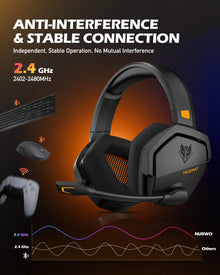 NUBWO G06 Wireless Gaming Headset, 2.4GHz & Bluetooth 5.3, Stereo Sound, Detachable Mic for PS5, PS4, PC & Switch