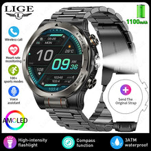 LIGE Military Smart Watch, 1000mAh Ultra-Long Battery, 1.43" AMOLED Display, 5ATM Waterproof, Bluetooth Calling, Sports Watch with Flashlight