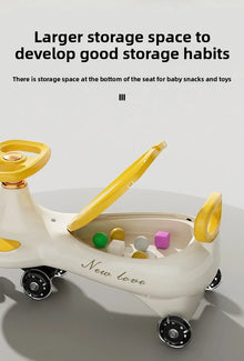 Kids Electric Wiggle Car, 2-in-1 Swing Ride-On Toy with Music, LED Lights & Anti-Tip Design
