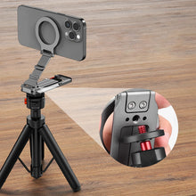 Magnetic Phone Tripod Stand, Adjustable Foldable Phone Holder for iPhone 12–17 Series, MagSafe Compatible