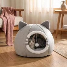 Cozy Cat Cave Bed, Cute Cartoon Pet Bed for Cats & Small Dogs, Soft Covered Sleeping House with Cushion