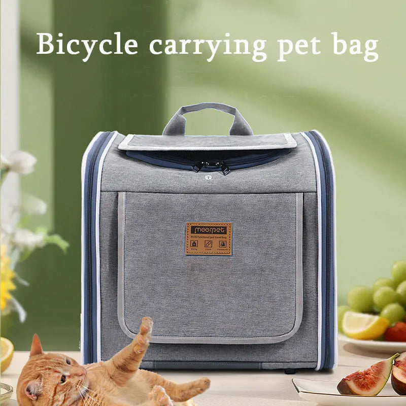 Pet Bicycle & Motorcycle Carrier Bag, Portable Cat & Small Dog Travel Backpack with Breathable Mesh