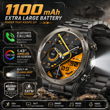 LIGE Military Smart Watch, 1000mAh Ultra-Long Battery, 1.43" AMOLED Display, 5ATM Waterproof, Bluetooth Calling, Sports Watch with Flashlight