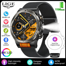 LIGE Military Smart Watch, 1000mAh Ultra-Long Battery, 1.43" AMOLED Display, 5ATM Waterproof, Bluetooth Calling, Sports Watch with Flashlight