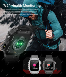 Rugged Smart Watch for Men, 2.01" HD Touchscreen with Bluetooth Calling, Voice Assistant & LED Flashlight