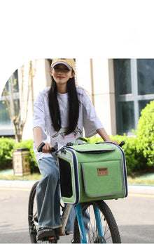 Pet Bicycle & Motorcycle Carrier Bag, Portable Cat & Small Dog Travel Backpack with Breathable Mesh
