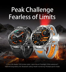 1400mAh Smart Watch for Men, Outdoor GPS Sports Watch with AMOLED Display, Bluetooth Calling, IP68 Waterproof & Flashlight