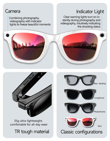 AI Smart Glasses with 800K HD Camera, Video Recording, Translation, Bluetooth Calling & Photochromic Lenses