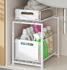 2-Tier Under Sink Organizer, Pull-Out Storage Basket for Kitchen & Bathroom Cabinets