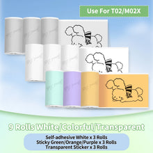 Phomemo T02/M02X Colorful Thermal Sticker Paper Roll Self-adhesive Black Character on Mint Green/Purple/Orange,50mm x 3.5m