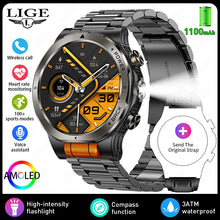 LIGE Military Smart Watch, 1000mAh Ultra-Long Battery, 1.43" AMOLED Display, 5ATM Waterproof, Bluetooth Calling, Sports Watch with Flashlight
