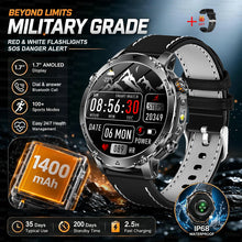 1400mAh Smart Watch for Men, Outdoor GPS Sports Watch with AMOLED Display, Bluetooth Calling, IP68 Waterproof & Flashlight